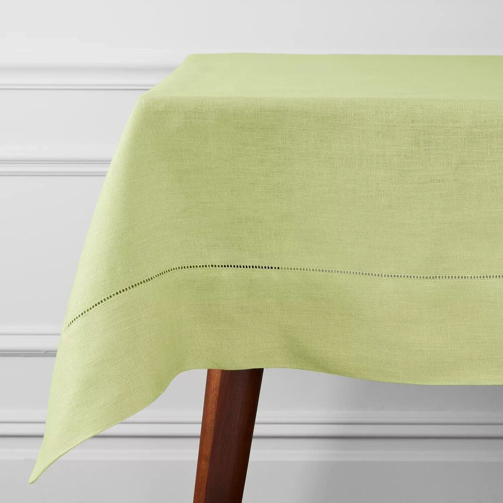 Sferra Festival Rectangle Tablecloth 66x140 Kiwi Linen Hemstitch